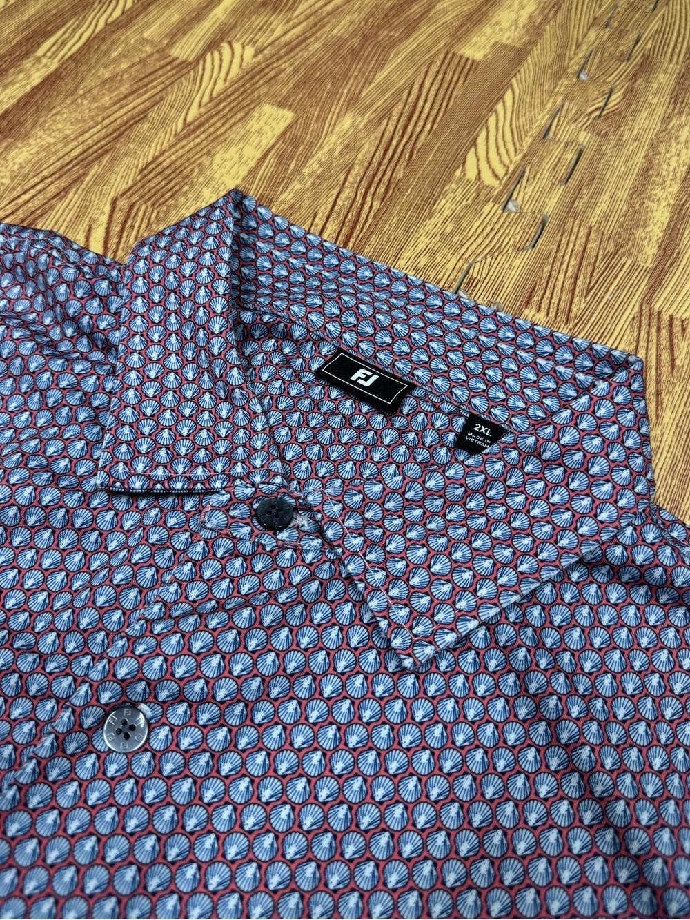 Footjoy Men's Performance Golf Polo Shirt AOP Seashells Print Tidewater Club XXL